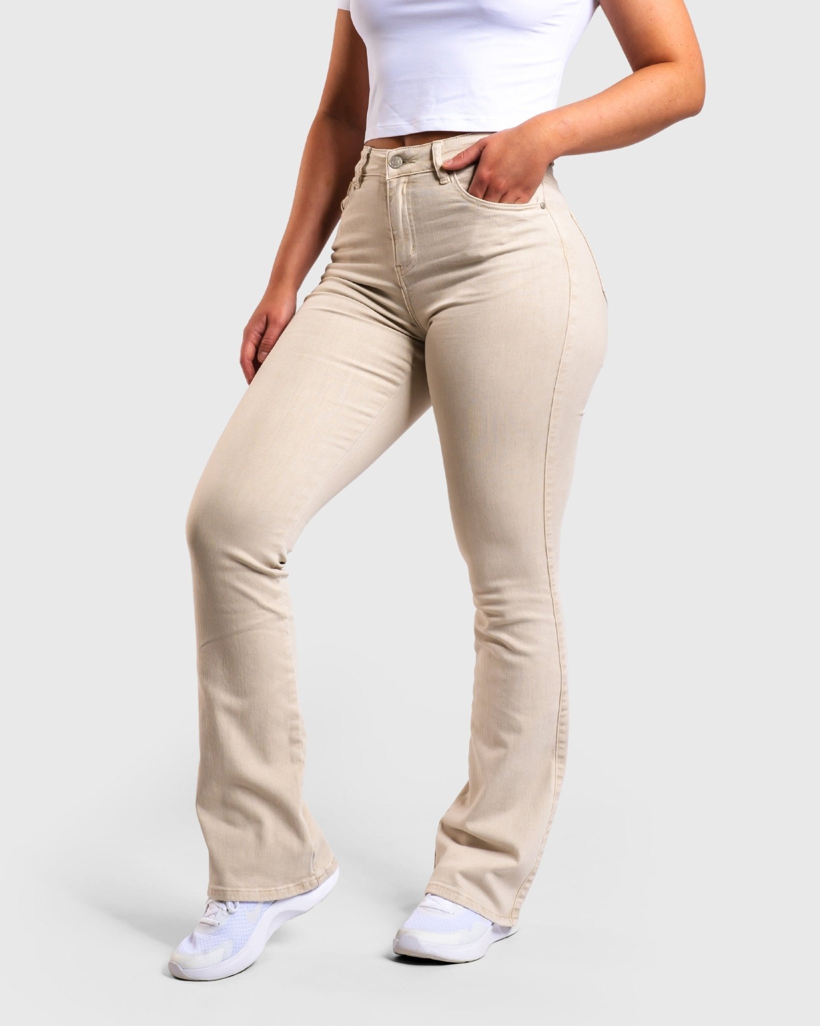 Beige Flared Jeans - Peach Tights - Jeans