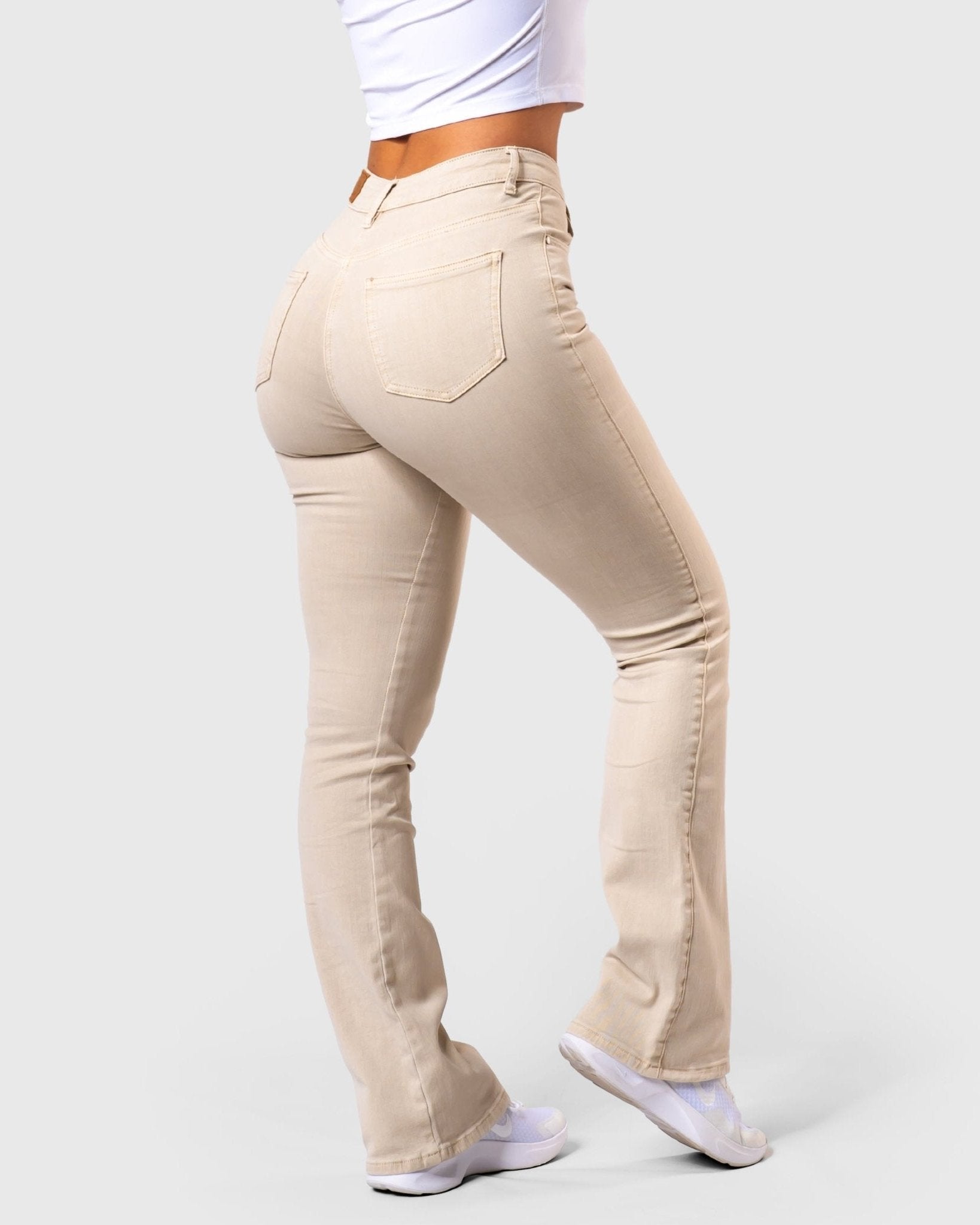 Beige Flared Jeans - Peach Tights - Jeans