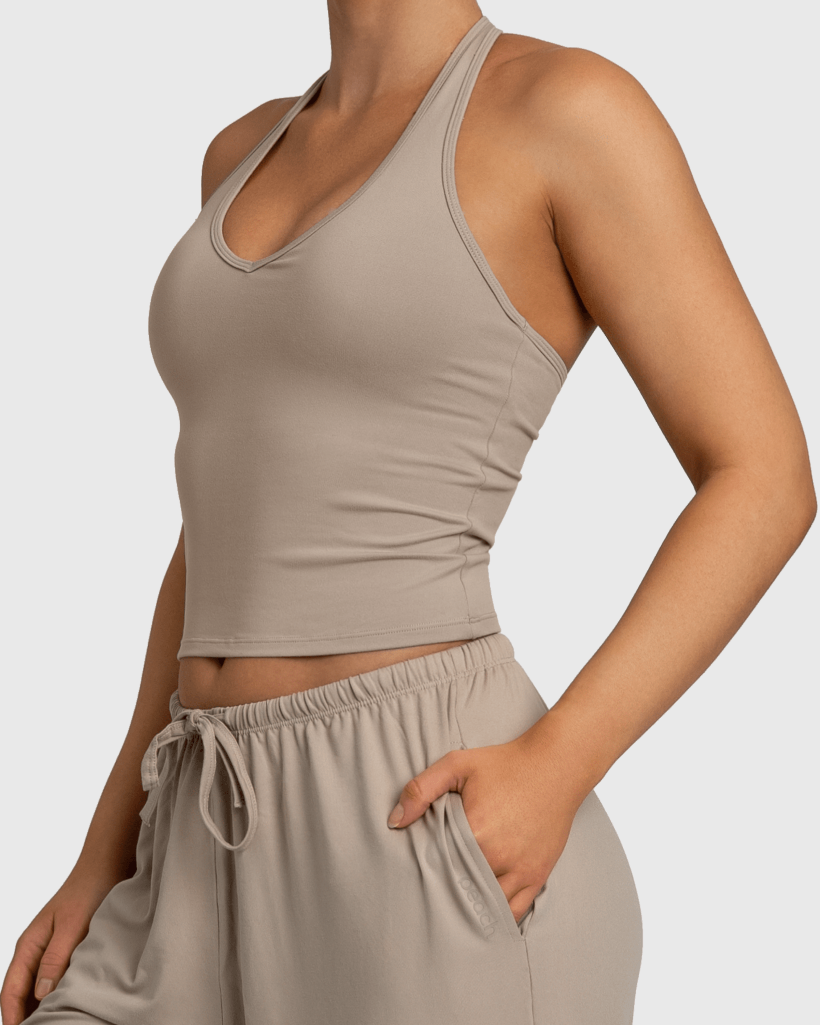 Beige Lounge Singlet - Peach Tights - Sports - Bra