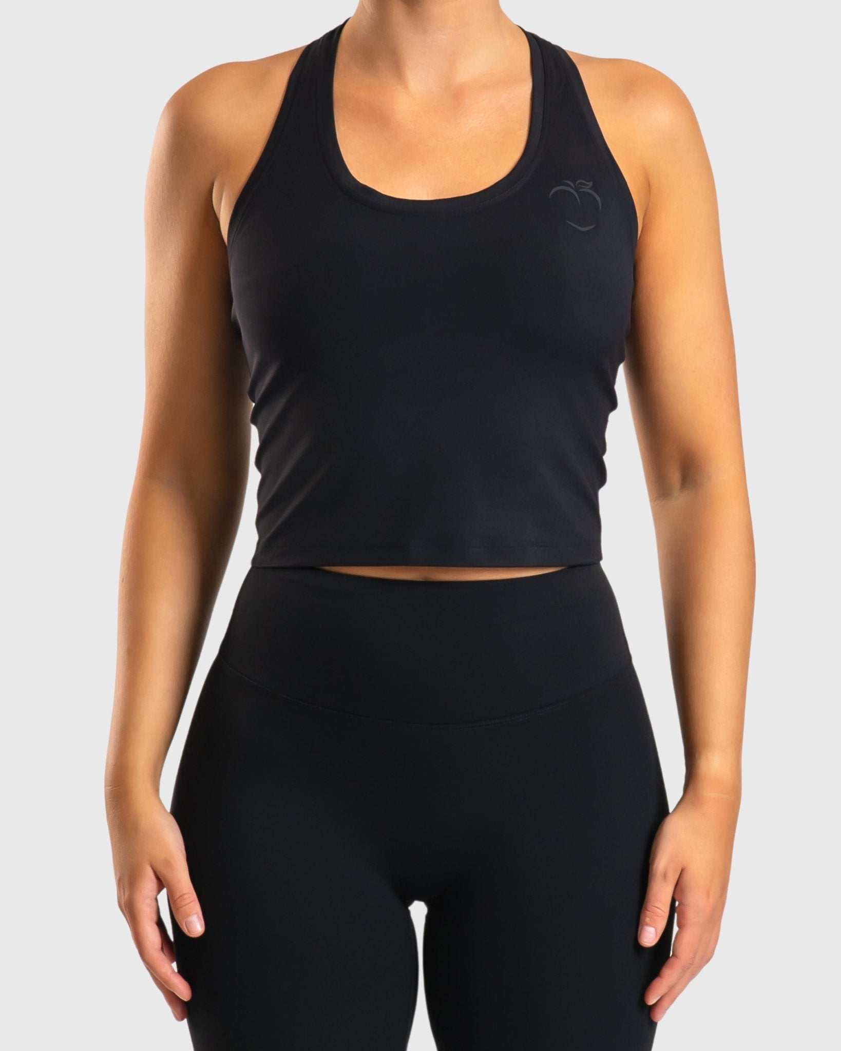 Black Tank Top - Peach Tights - Sports - Bra