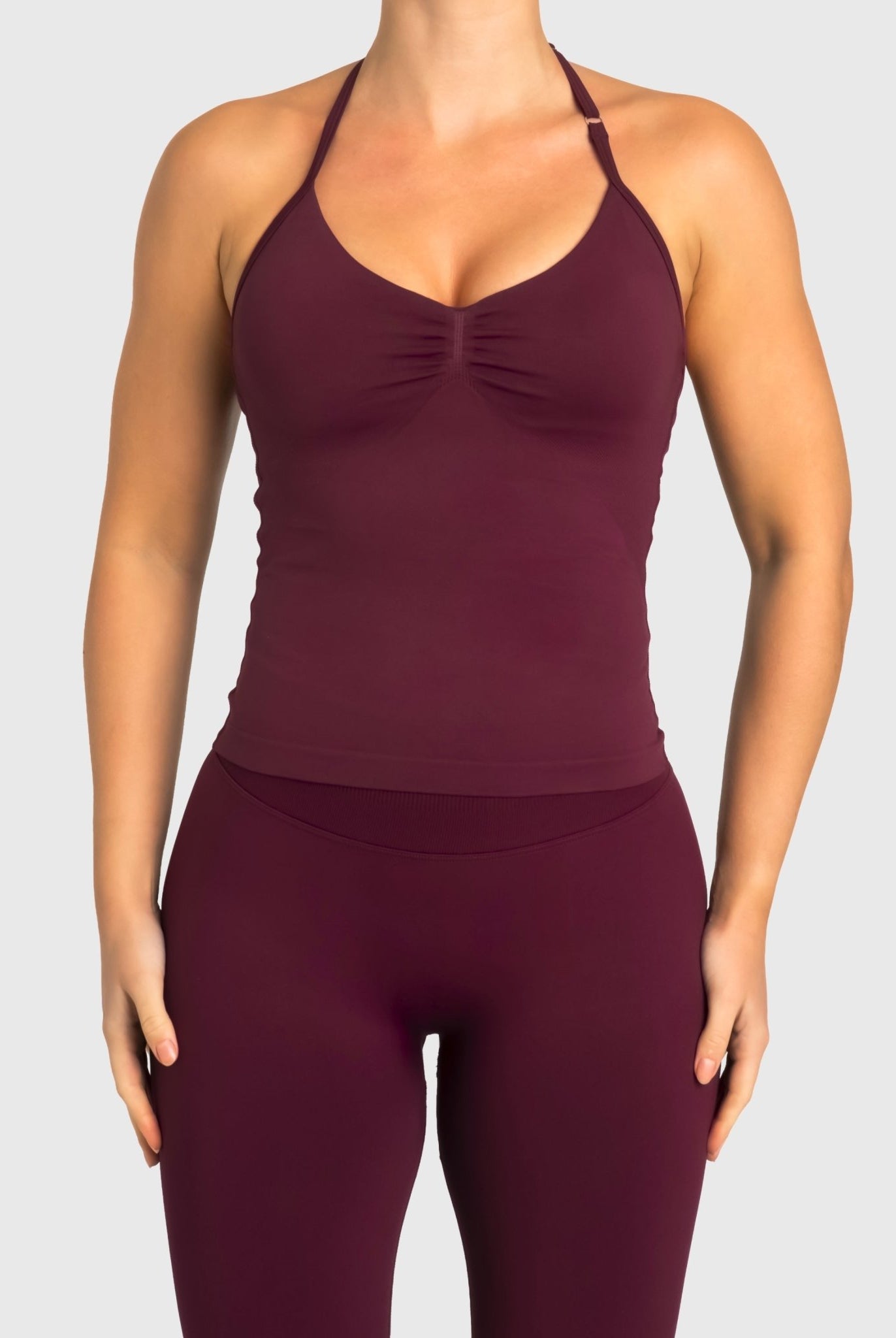 Burgundy Sense Halterneck Topp - Peach Tights - Sports - Bra