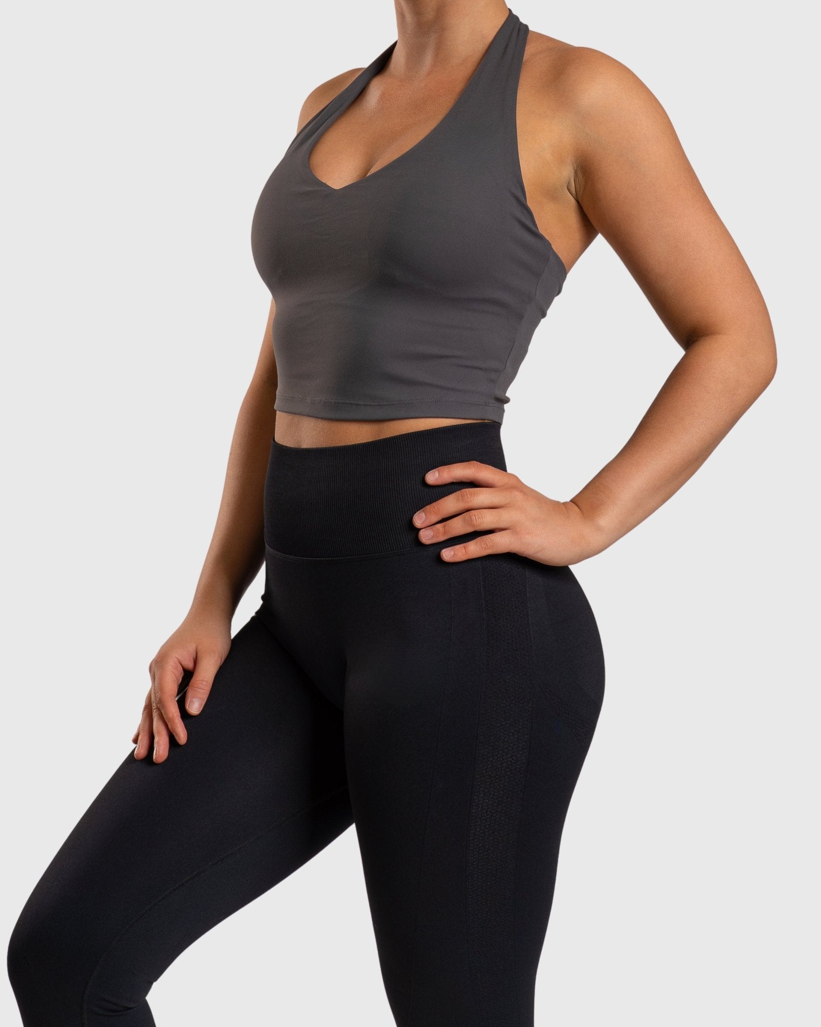 Grey Lush Halterneck Topp - Peach Tights - Sports - Bra