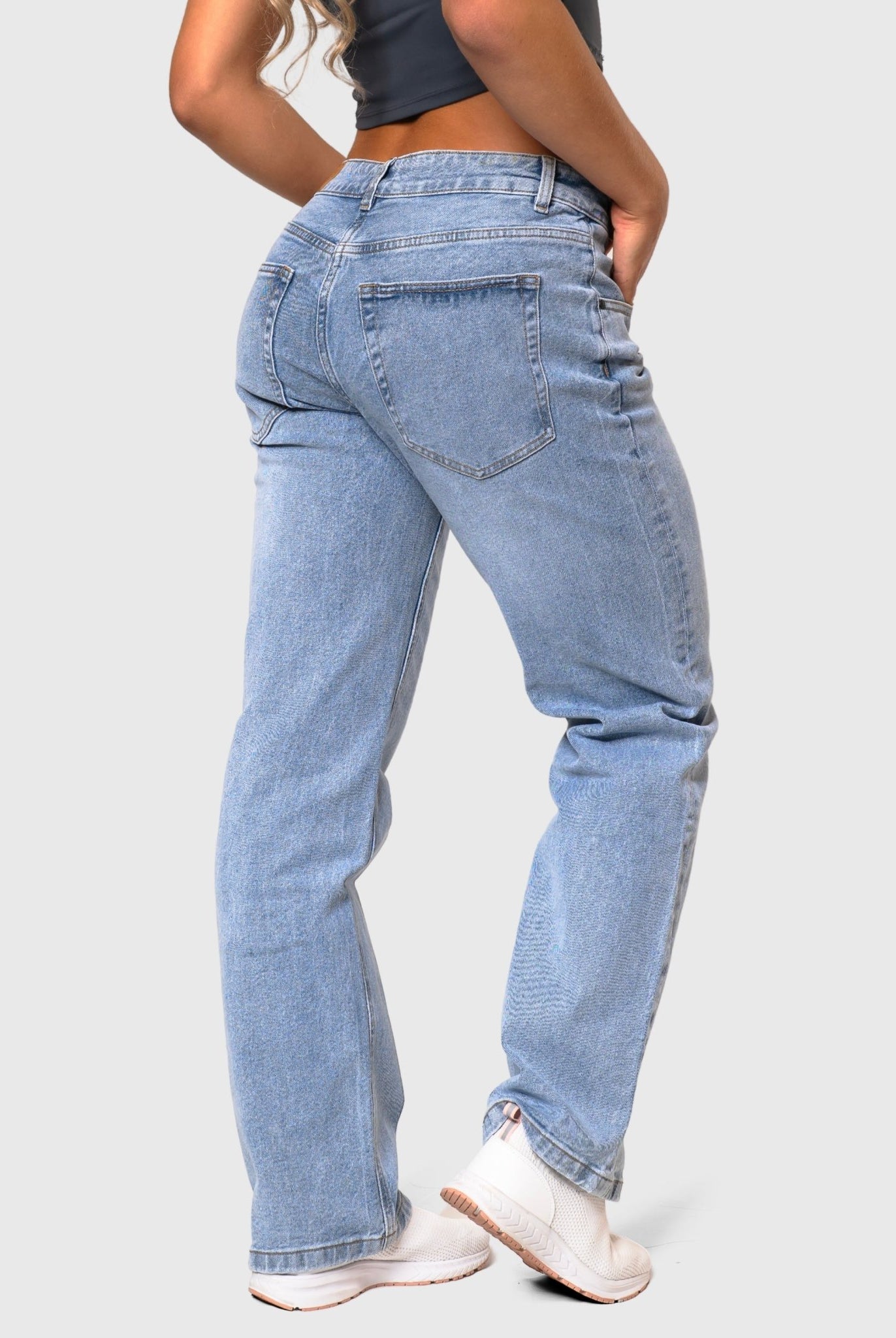 Light Blue Low Waist Jeans - Peach Tights - Jeans