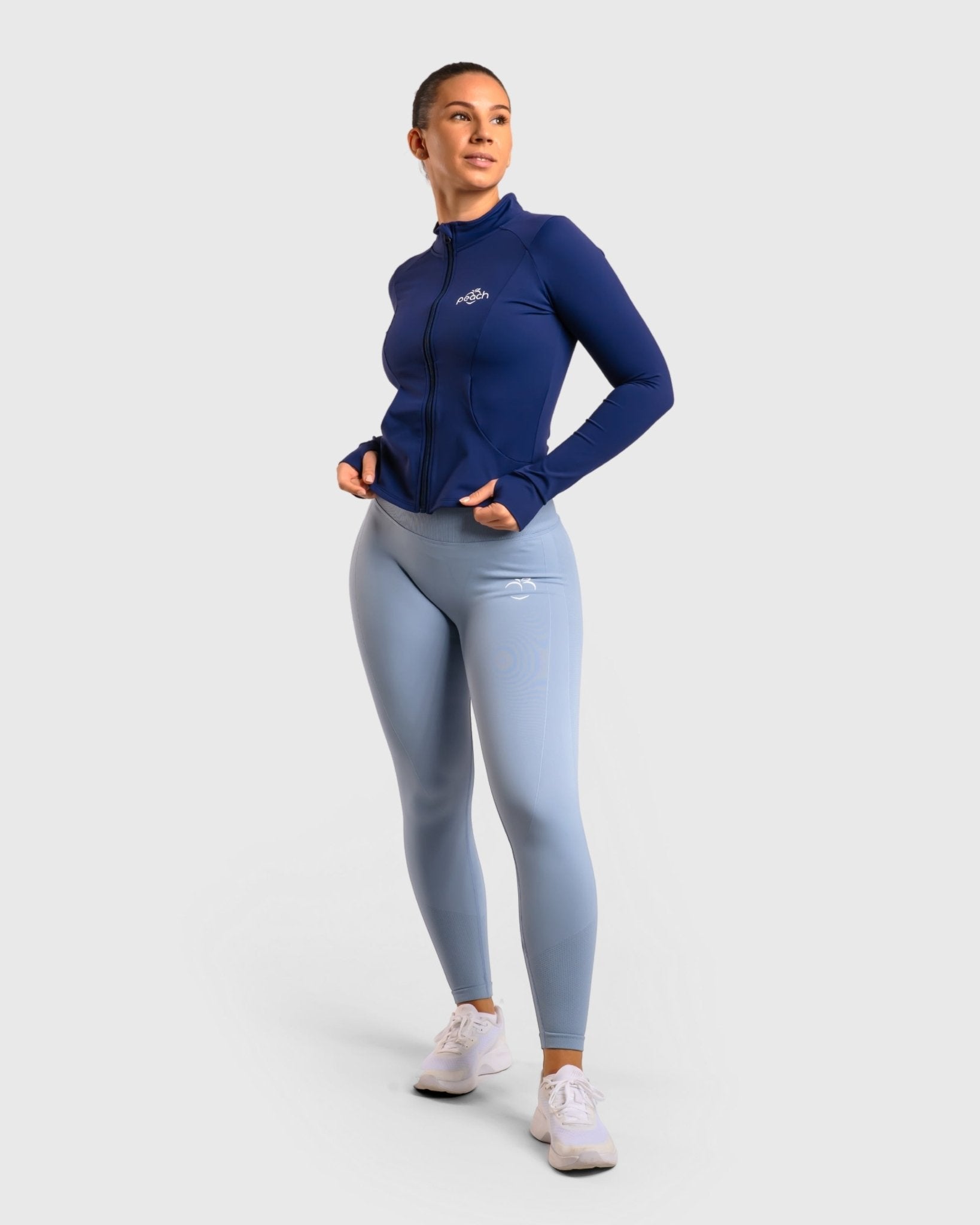 Navy Blue Curve Jacket - Peach Tights - Jacket