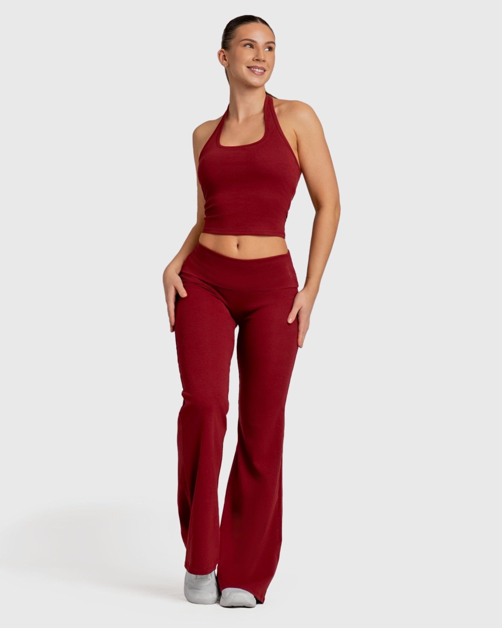 Wine Red Flow Halterneck Topp - Peach Tights - Sports - Bra