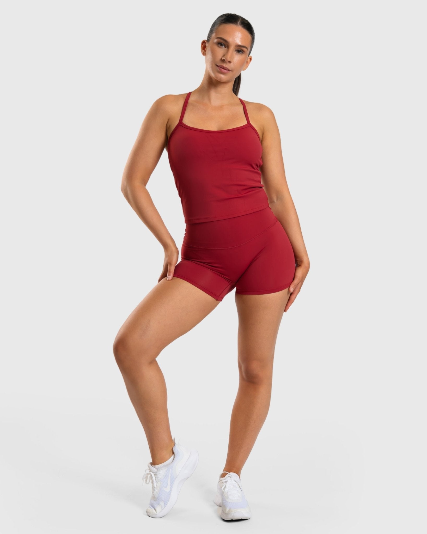 Wine Red Noiré Shorts - Peach Tights - Tights
