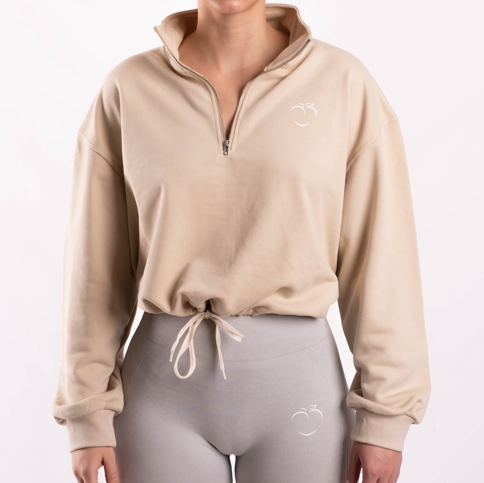 Beige Half Zip Pullover - Peach Tights -