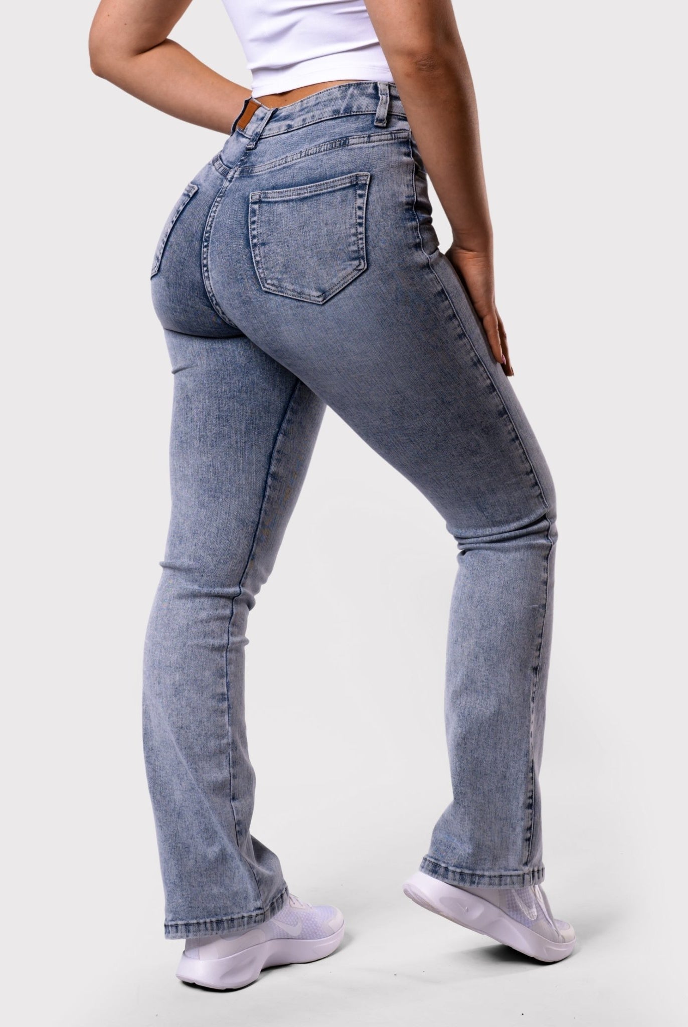 Blue Mist Flared Jeans - Peach Tights -