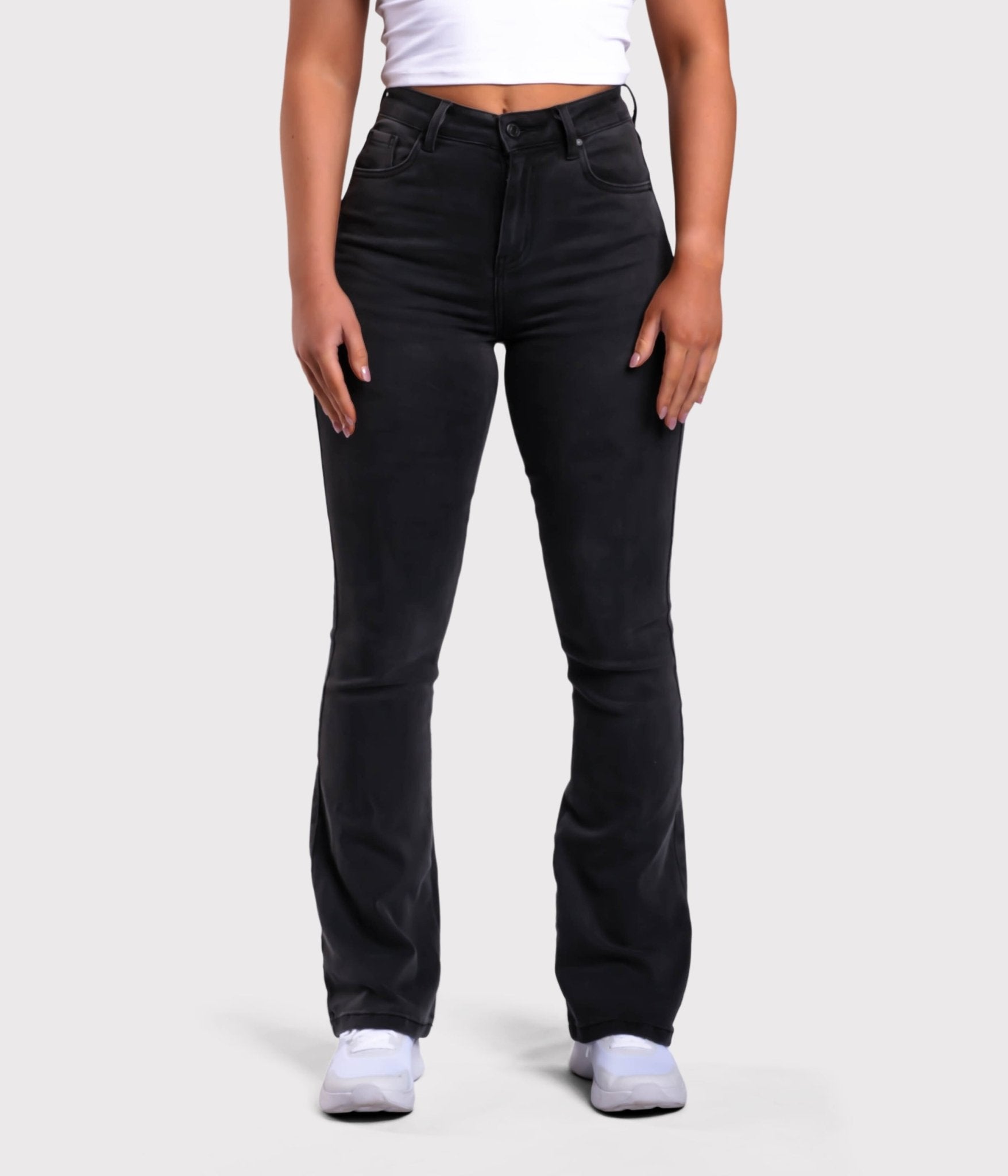 Dark Grey Flared Jeans - Peach Tights -