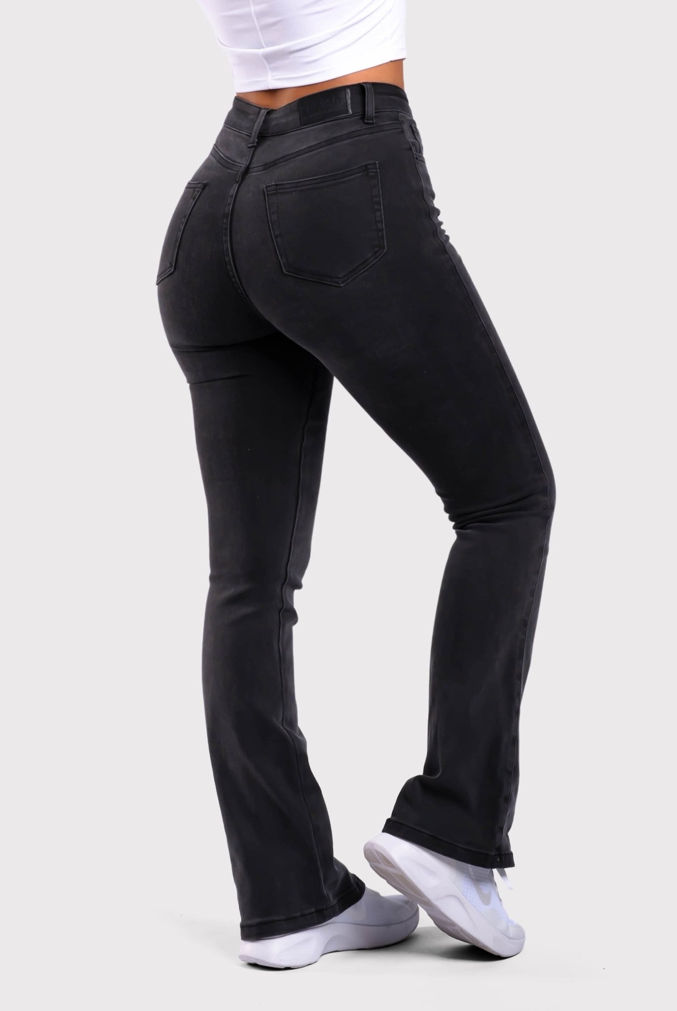 Dark Grey Flared Jeans - Peach Tights -