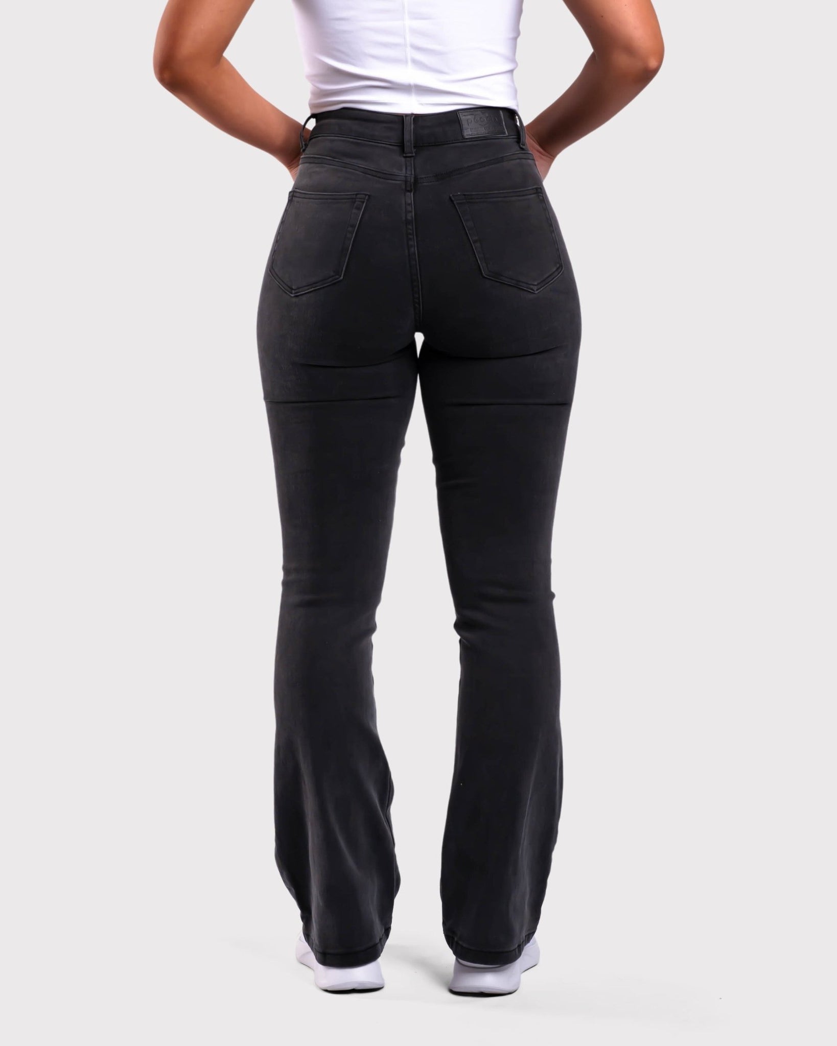 Dark Grey Flared Jeans - Peach Tights -