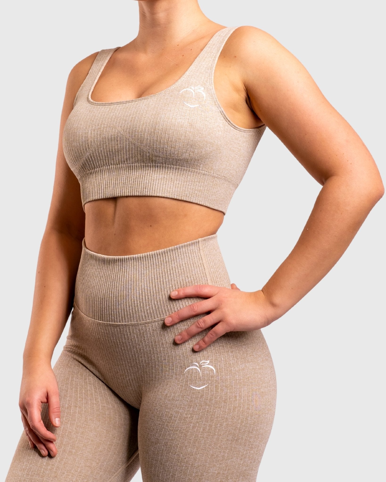 Khaki Ribbed Sports-Bra - Peach Tights - Sports-Bra