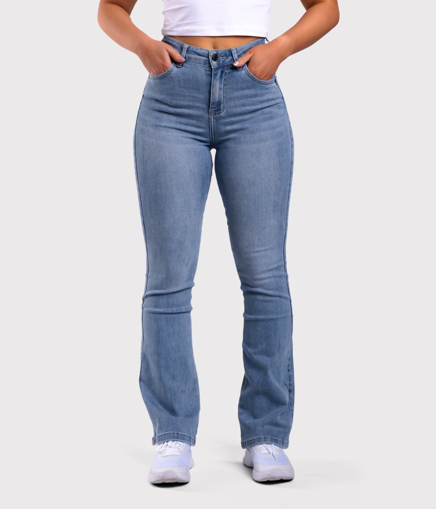 Light Blue Flared Jeans - Peach Tights -