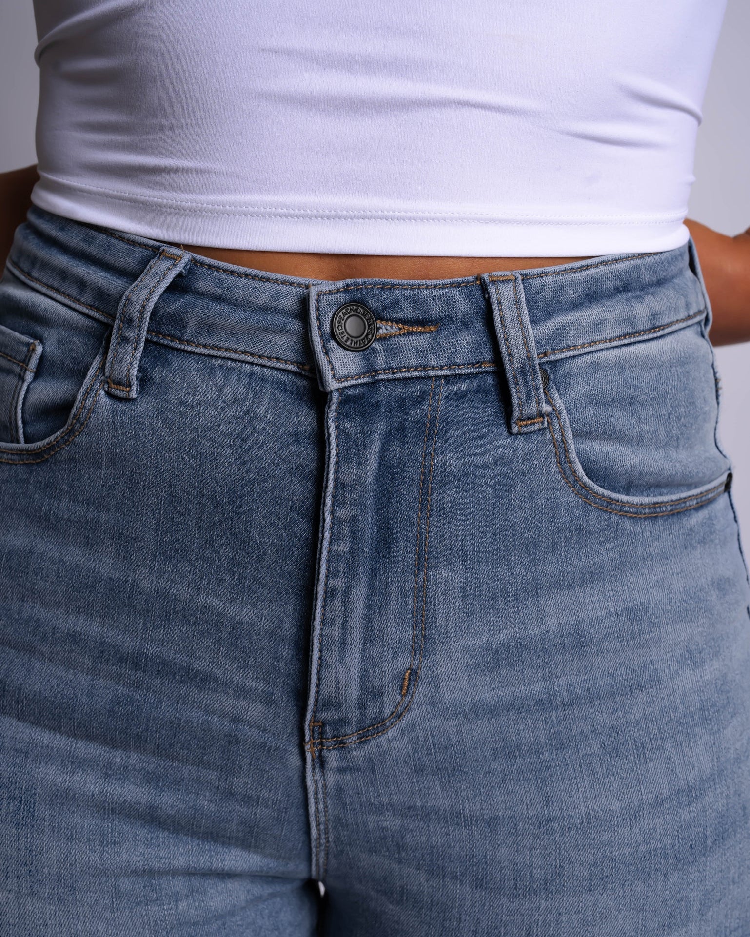 Light Blue Flared Jeans - Peach Tights -