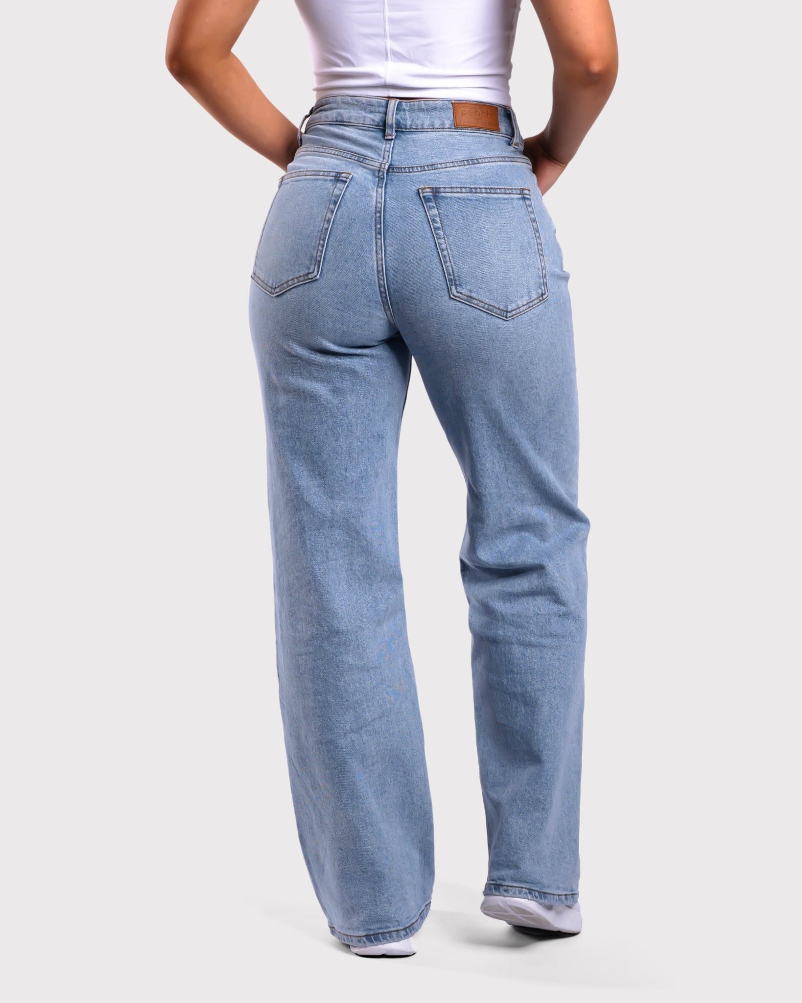 Light Blue Straight-leg Jeans - Peach Tights -