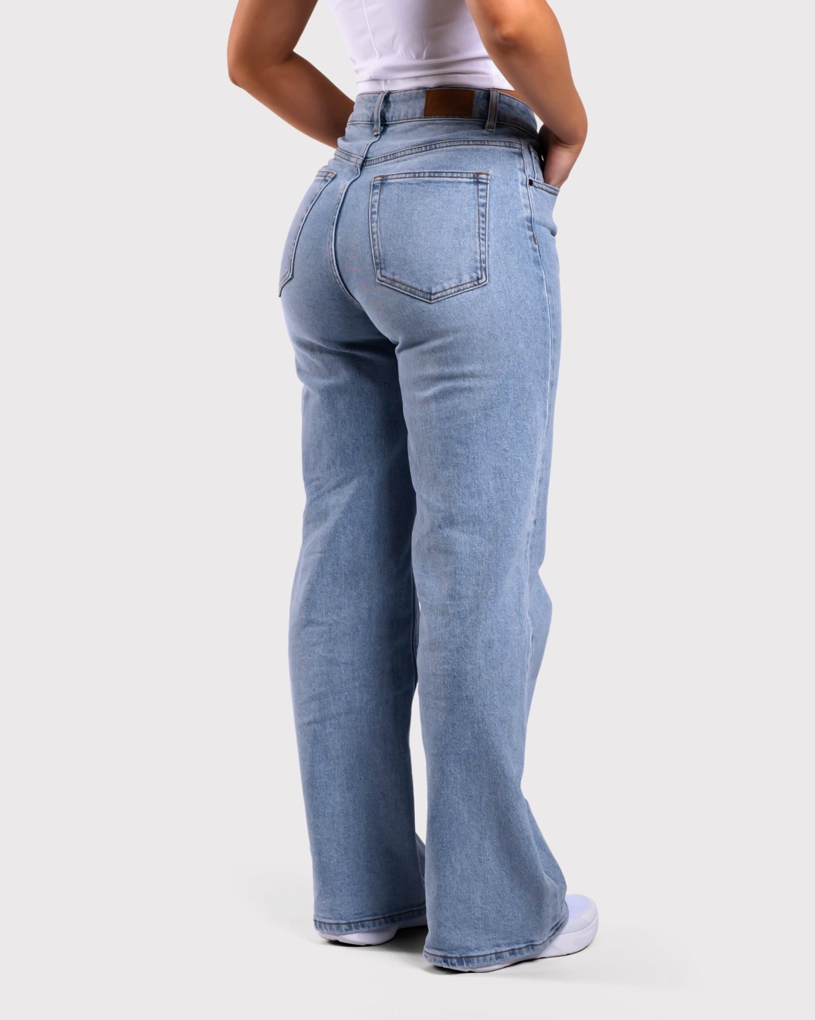 Light Blue Straight-leg Jeans - Peach Tights -