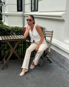 Beige Flared Jeans - Peach Tights - Jeans