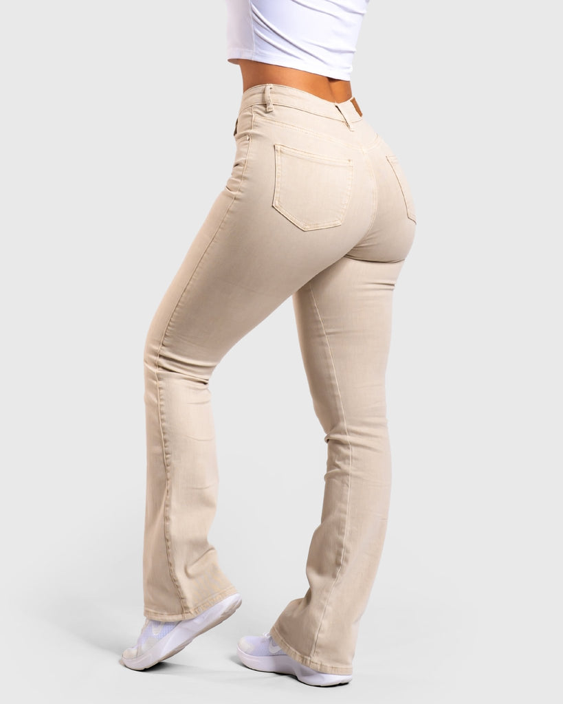 Beige Flared Jeans - Peach Tights - Jeans