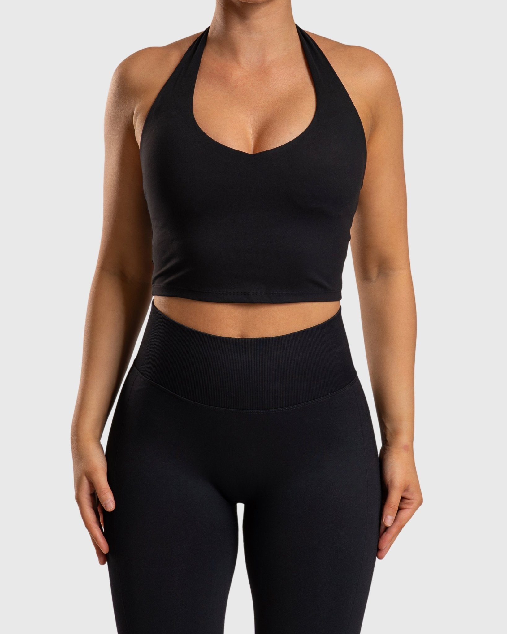 Black Lush Halterneck Topp - Peach Tights - Sports - Bra