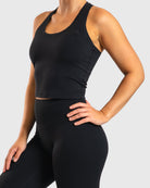 Black Tank Top - Peach Tights - Sports - Bra