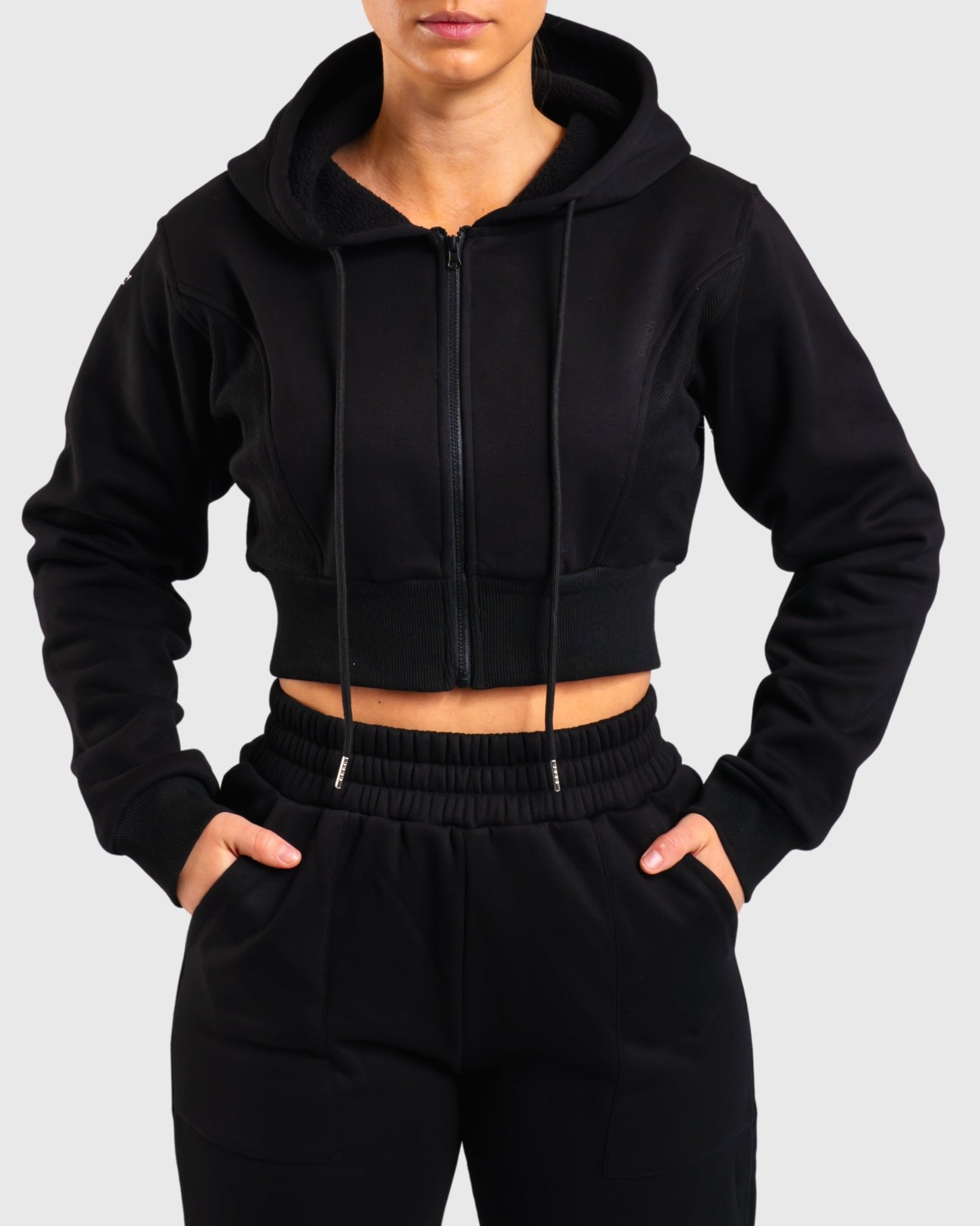 Black Vibe Cropped Hoodie - Peach Tights - Hoodie