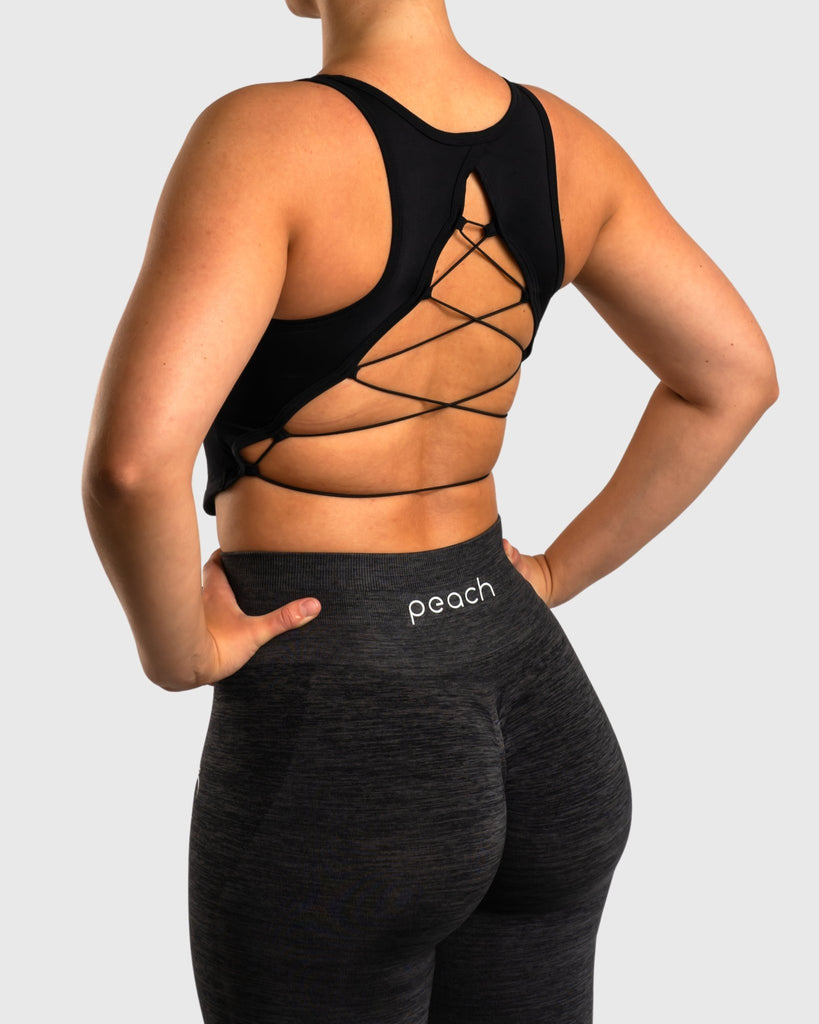 Black Weave Topp - Peach Tights - Sports - Bra