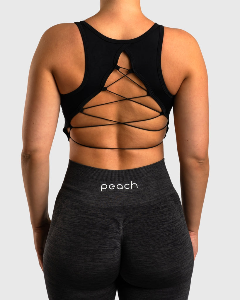 Black Weave Topp - Peach Tights - Sports - Bra