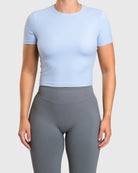 Blue Dry - fit Cropped T-shirt - Peach Tights - T-shirt