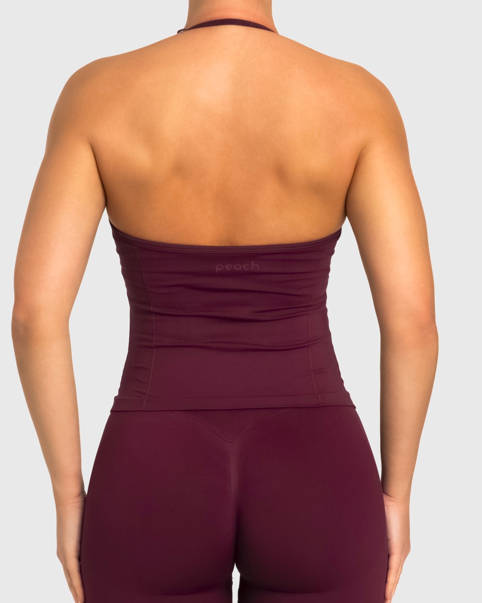 Burgundy Sense Halterneck Topp - Peach Tights - Sports - Bra