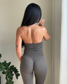 Grey Sense Halterneck Topp - Peach Tights - Sports - Bra