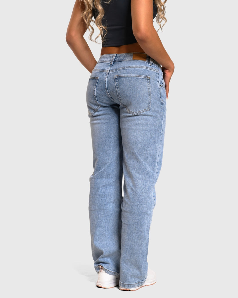 Light Blue Low Waist Jeans - Peach Tights - Jeans