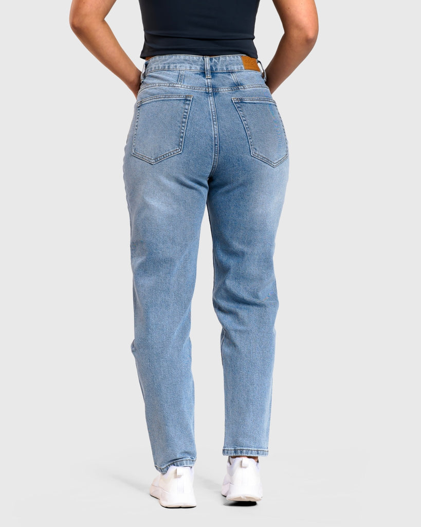 Light Blue Mom Jeans - Peach Tights - Jeans