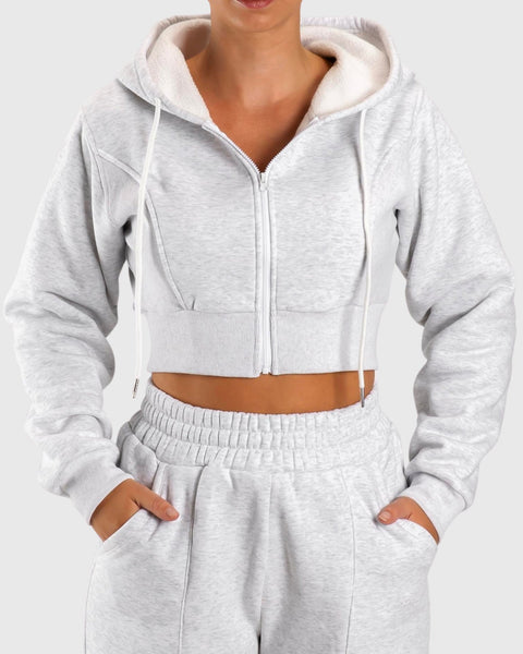 Light Grey Vibe Cropped Hoodie | Hoodie – Peach Tights