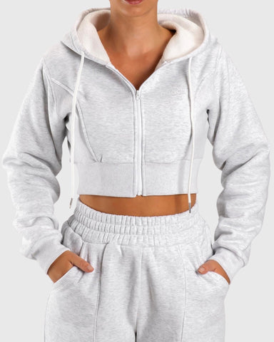 Light Grey Vibe Cropped Hoodie