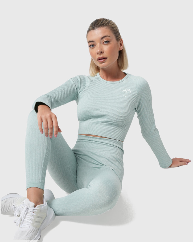 Mint Green Ribbed Long Sleeve - Peach Tights - Long sleeve