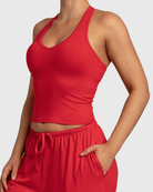 Red Lounge Singlet - Peach Tights - Sports - Bra