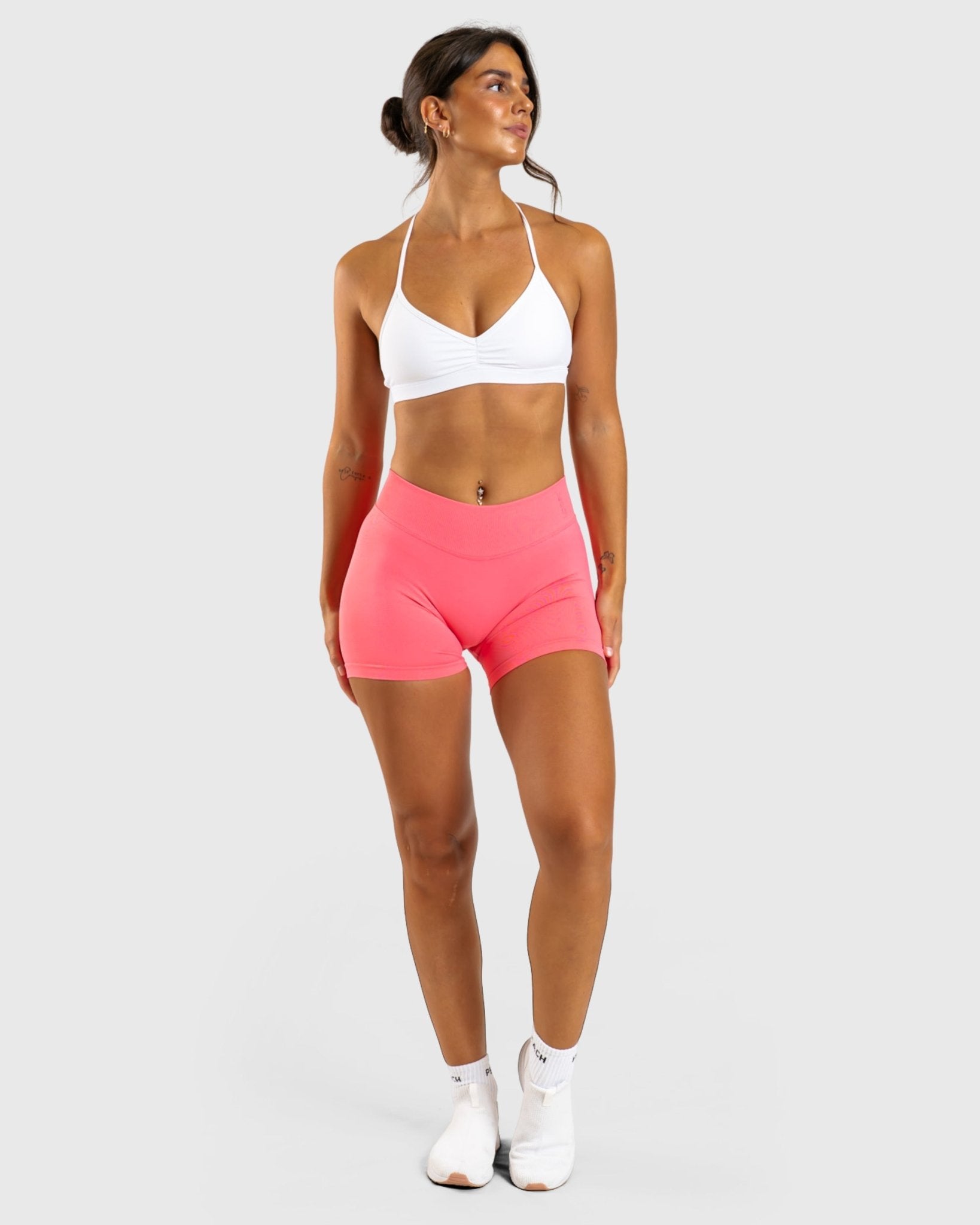 White Athleisure Sports - bra - Peach Tights - Sports - Bra