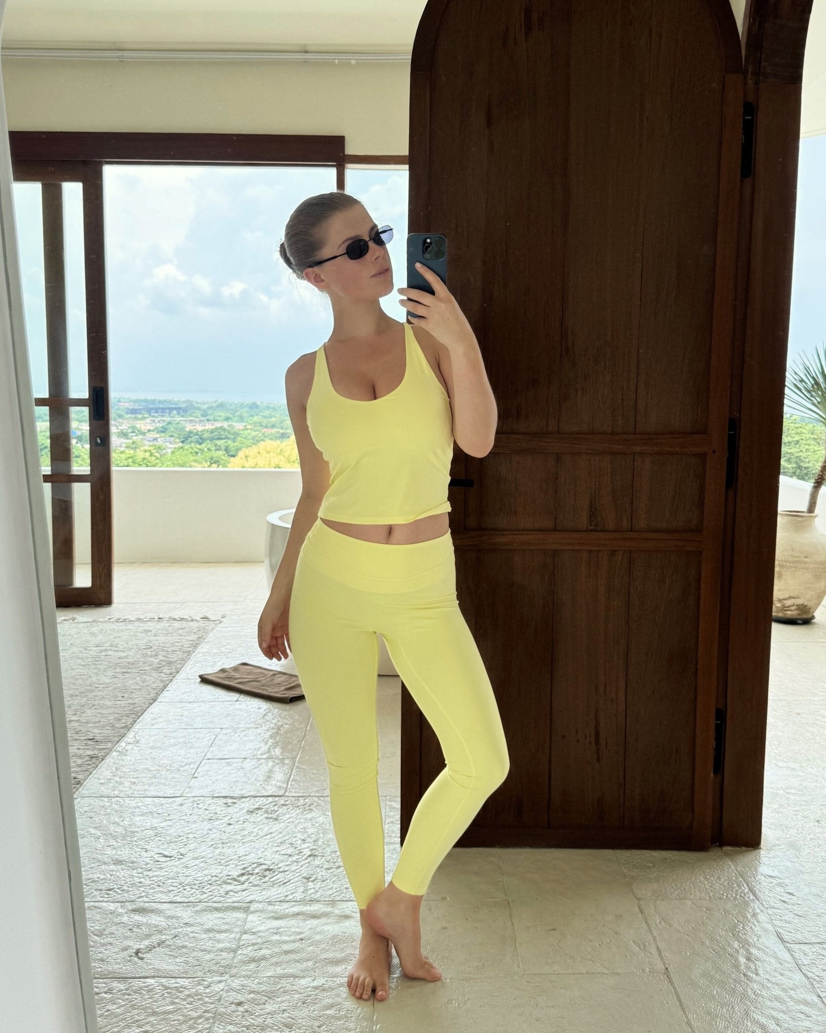 Yellow Velocity Singlet - Peach Tights - Sports - Bra