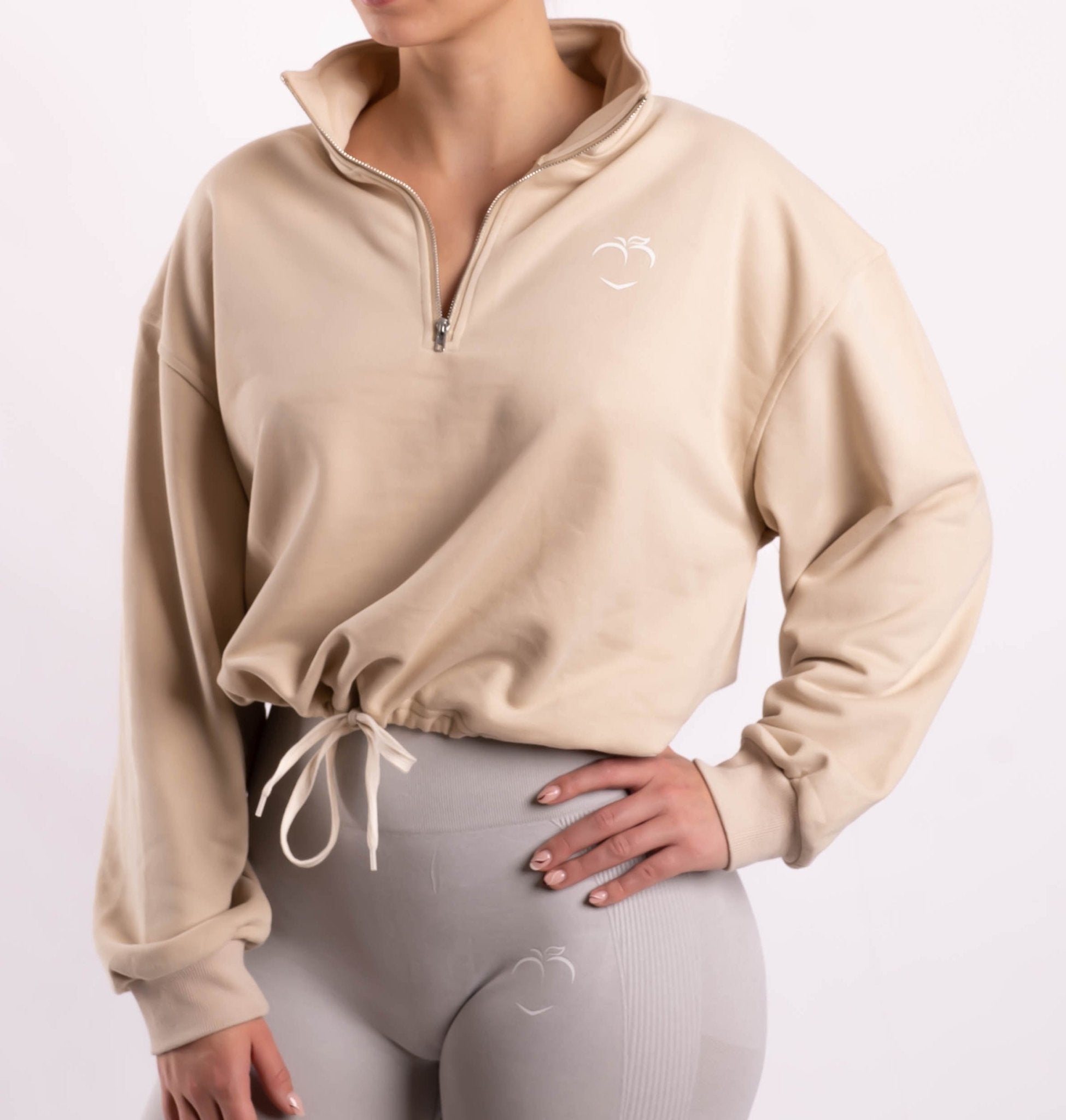 Beige Half Zip Pullover | Sweatshirt – Peach Tights