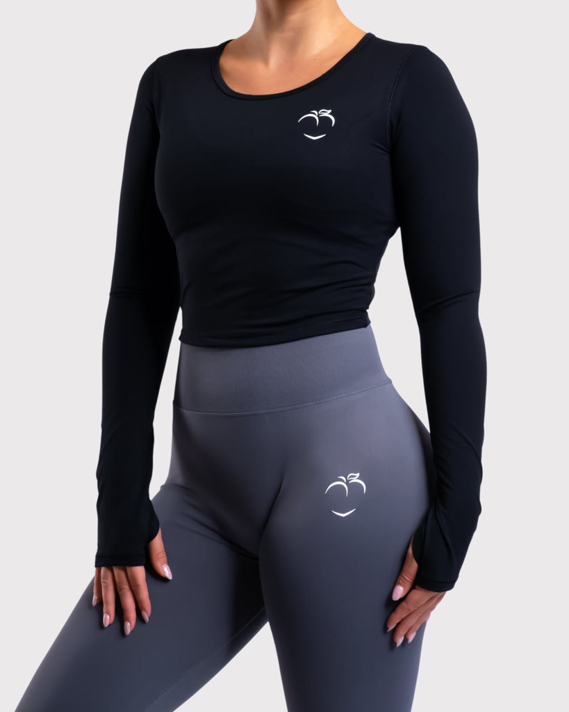 Black Cropped Long Sleeve - Peach Tights -