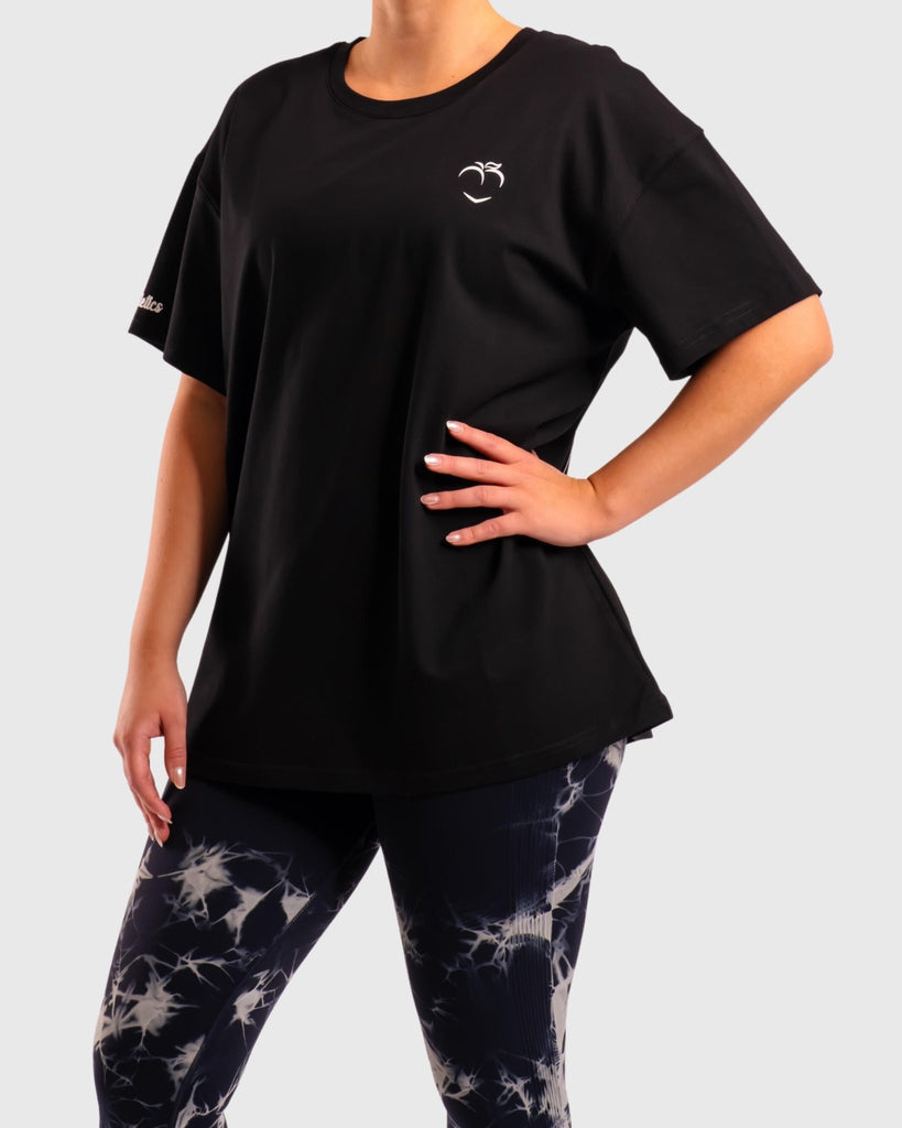 Black Oversized Athletic T-Shirt - Peach Tights -