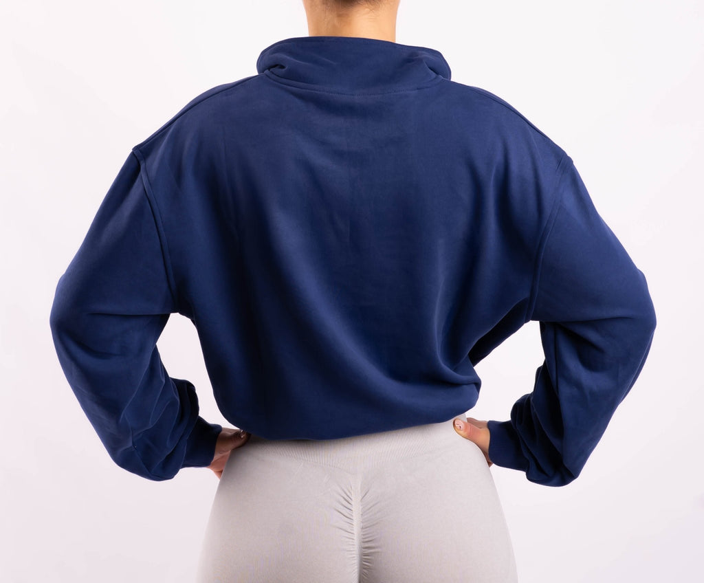 Blue Half Zip Pullover - Peach Tights -