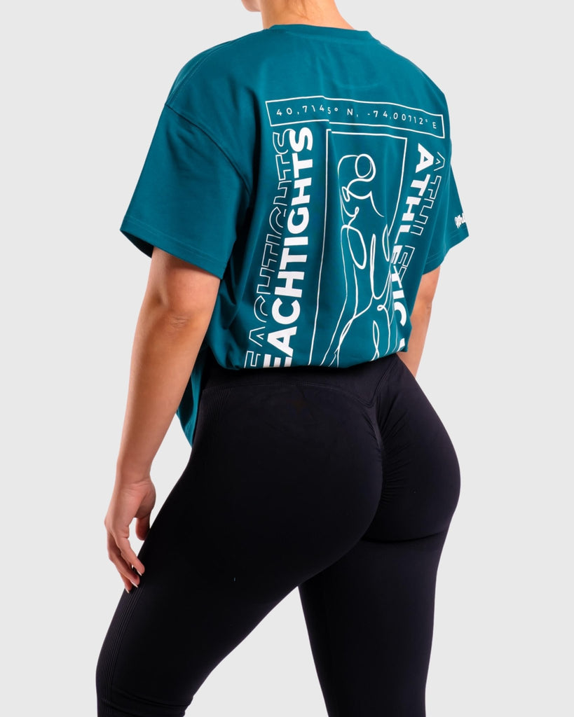 Dark Green Oversized Athletic T-Shirt - Peach Tights -