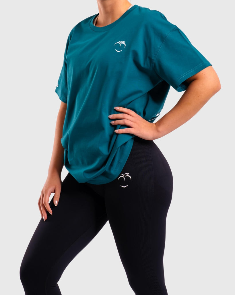 Dark Green Oversized Athletic T-Shirt - Peach Tights -