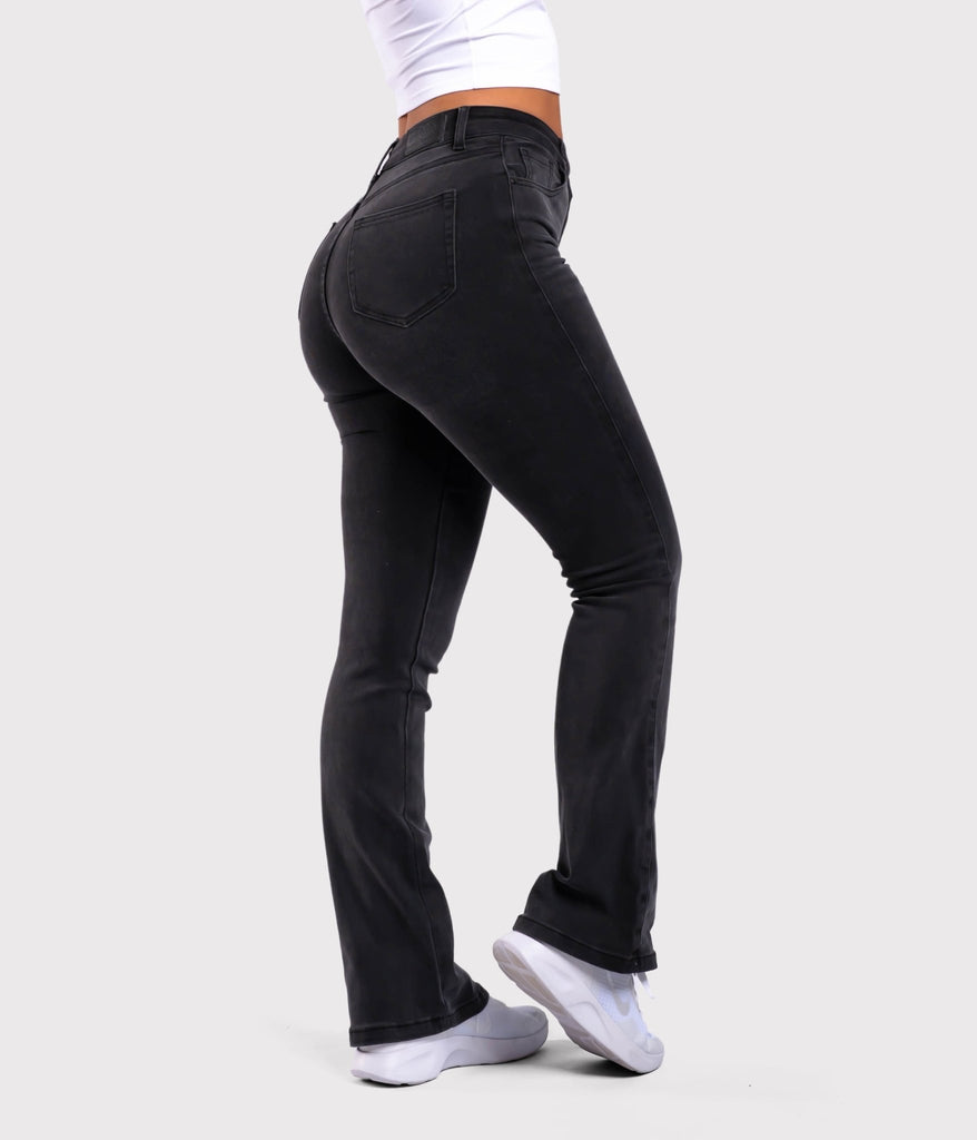 Dark Grey Flared Jeans - Peach Tights -