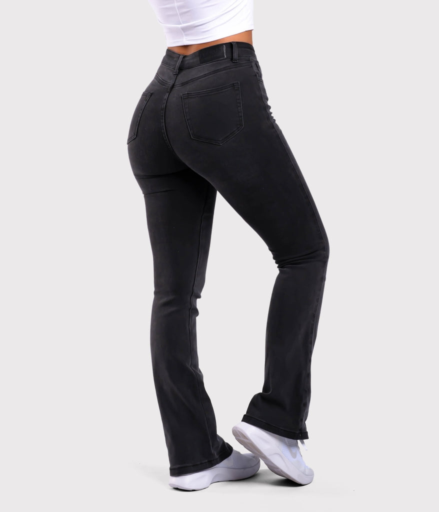 Dark Grey Flared Jeans - Peach Tights -