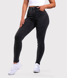 Dark Grey Skinny Jeans - Peach Tights -