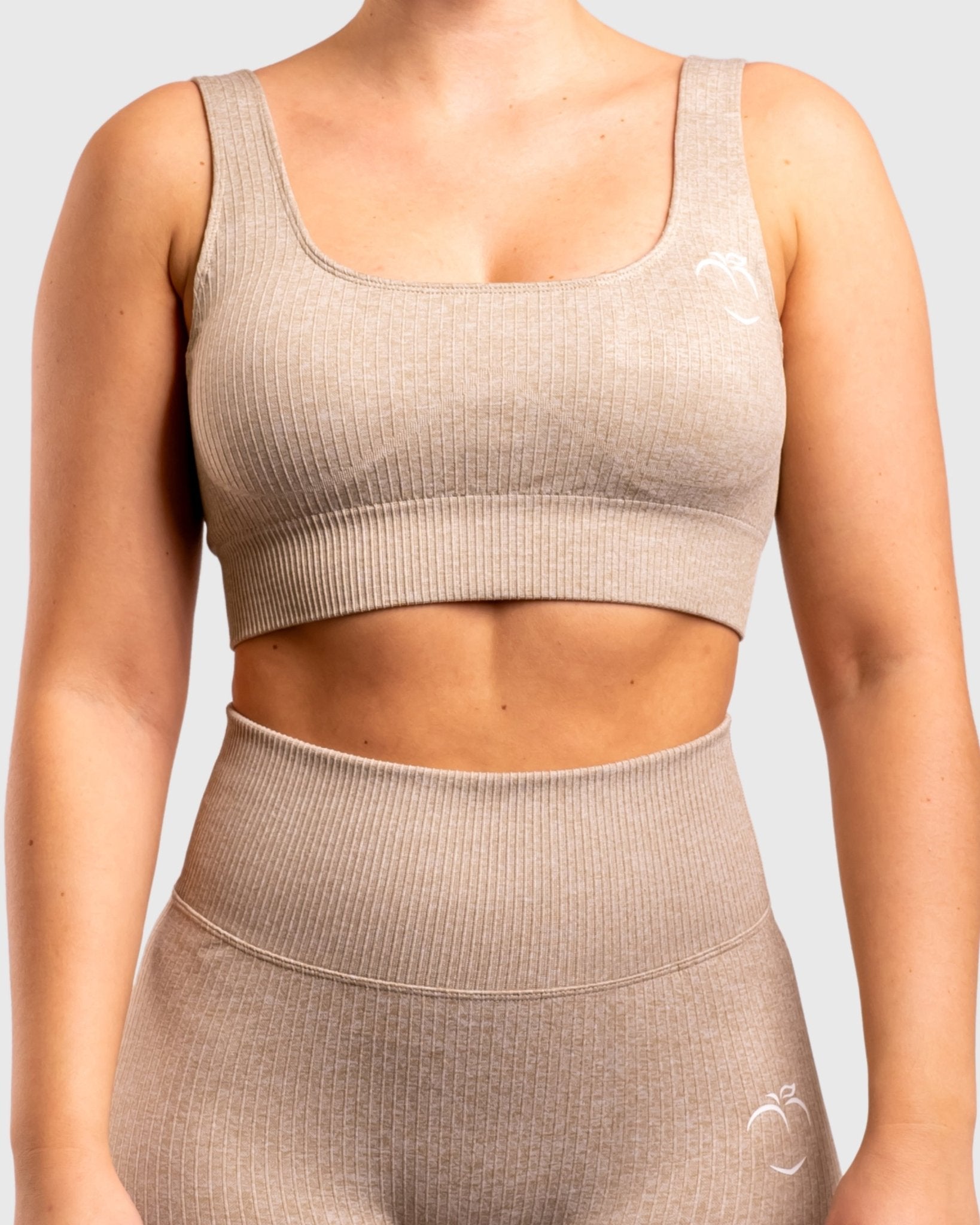 Khaki Ribbed Sports-Bra - Peach Tights - Sports-Bra