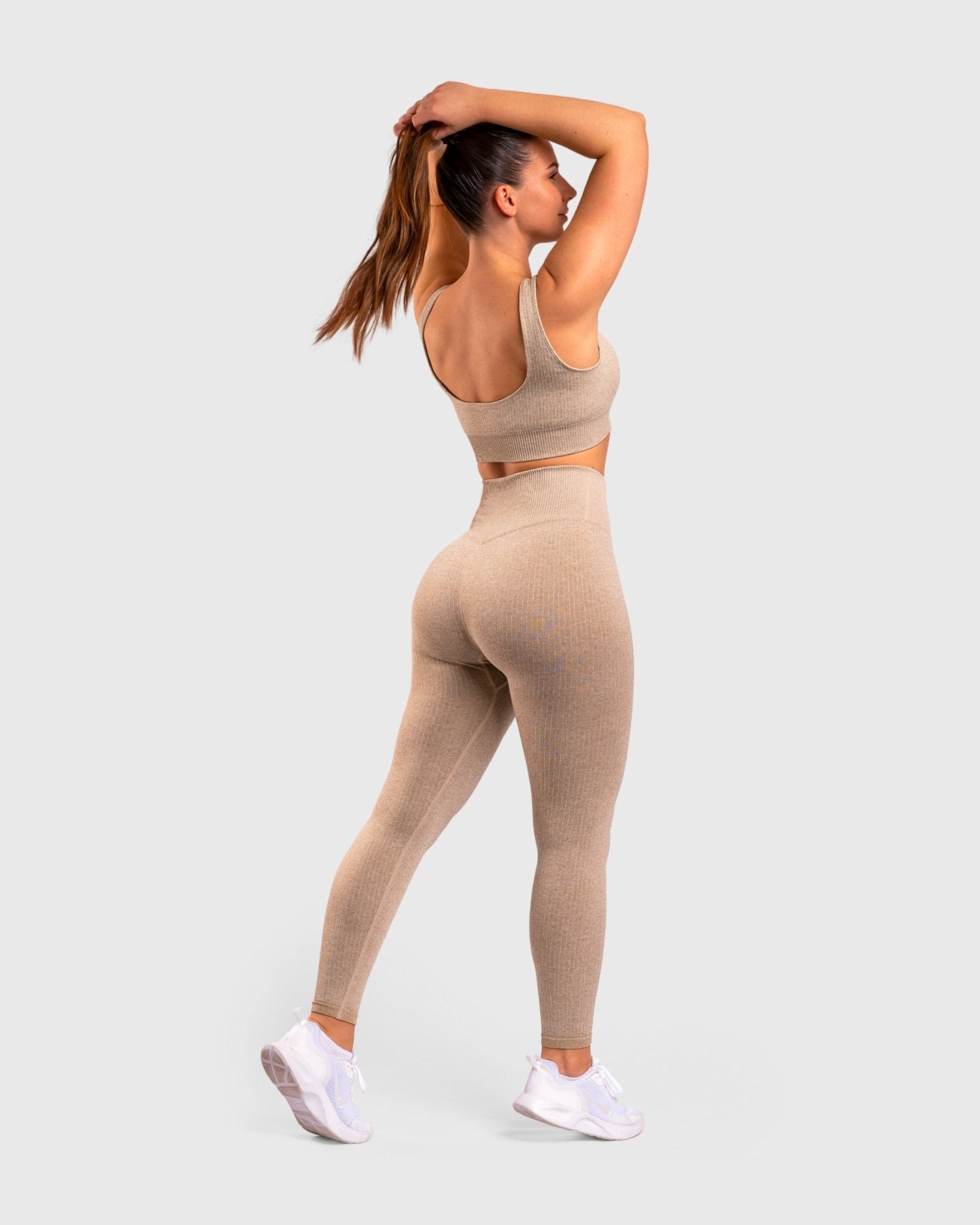 Khaki Ribbed Sports-Bra - Peach Tights - Sports-Bra