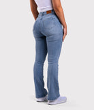 Light Blue Flared Jeans - Peach Tights -